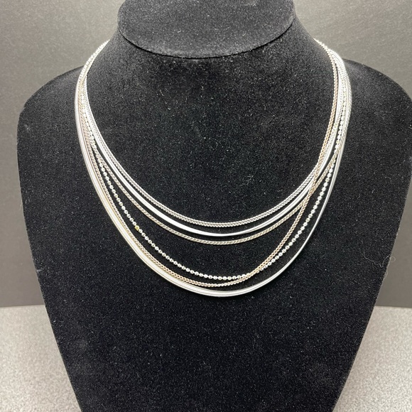 Multi Strand Gold & White Toned Chain Necklace - Picture 3 of 6